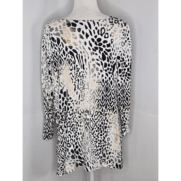 Chico's EUC Leopard elbow sleeve v-neck top 16 XL white black beige - Picture 3 of 17